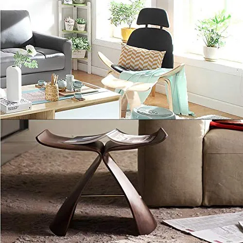 ZZFF Tabouret De Pied en Bois Plein,Stool Papillon Original Style Japonais Low Stool Japonais Changer Chaussures Stool Spa Chaise pour Bain Lit Salon Noyer 44x31x42cm(17x12x17inch)