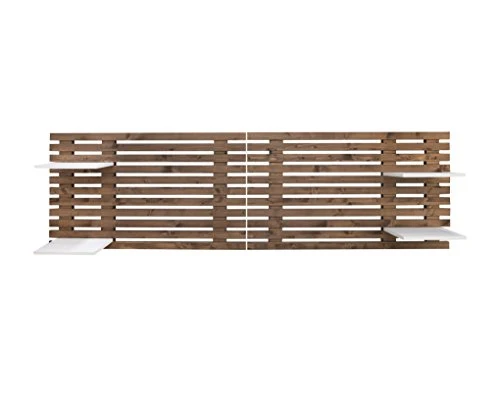 Decowood - Tête de Lit pour Chambre à Coucher, avec Baguettes et 4 Étagères, Bois de Sapin Vieilli - 244 x 60 cm