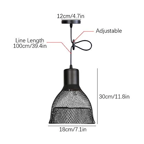 Filet de fer Abat-jour Noir Douille E27 Lampe Suspension Vintage Plafonnier DIY Lustre Fil Ajustable avec Noeud Luminaire Interieur pour Salon Chambre Restaurent Bar