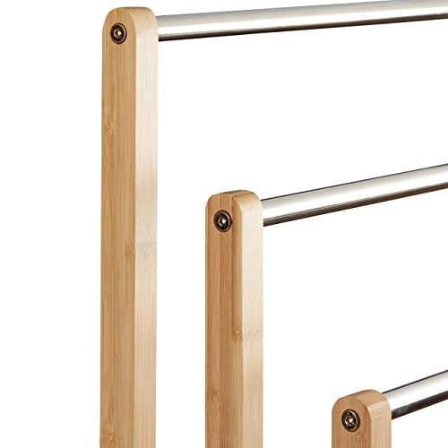Relaxdays 10020983 Porte-serviettes sur pied 3 bras salle de bain bambou support valet serviteur HxlxP: 84 x 48 x 26 cm, nature