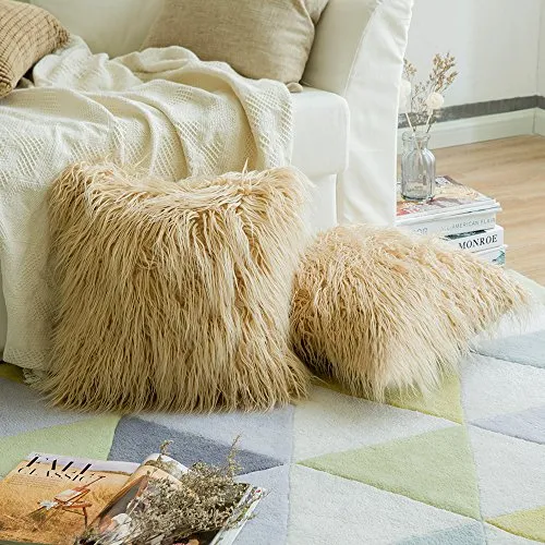 MIULEE Lot de 2 Housse de Coussin de Canapé en Fausse Fourrure Deluxe Décoratif Maison Chambre Lit Super Doux Peluche Mongolie Taie d'oreiller 45X45cm Marron