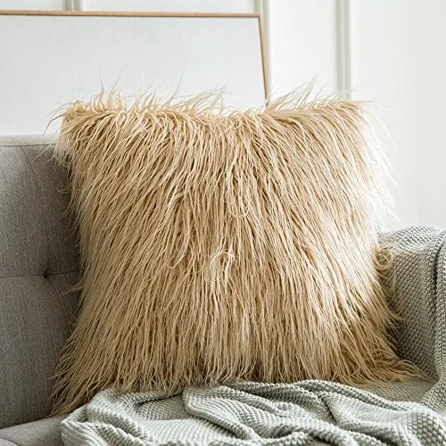 MIULEE Lot de 2 Housse de Coussin de Canapé en Fausse Fourrure Deluxe Décoratif Maison Chambre Lit Super Doux Peluche Mongolie Taie d'oreiller 45X45cm Marron