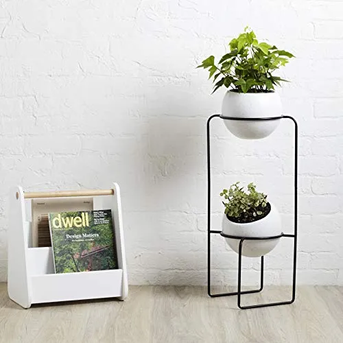 UMBRA Nesta freestand. Porte Plante Nesta. En céramique et métal. Coloris noir et blanc moucheté gris. Dimension 21.8x21.8x70cm