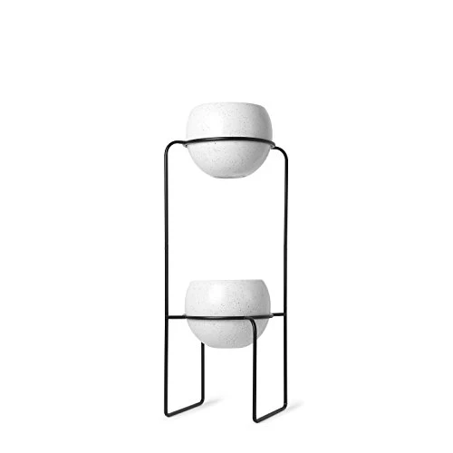 UMBRA Nesta freestand. Porte Plante Nesta. En céramique et métal. Coloris noir et blanc moucheté gris. Dimension 21.8x21.8x70cm