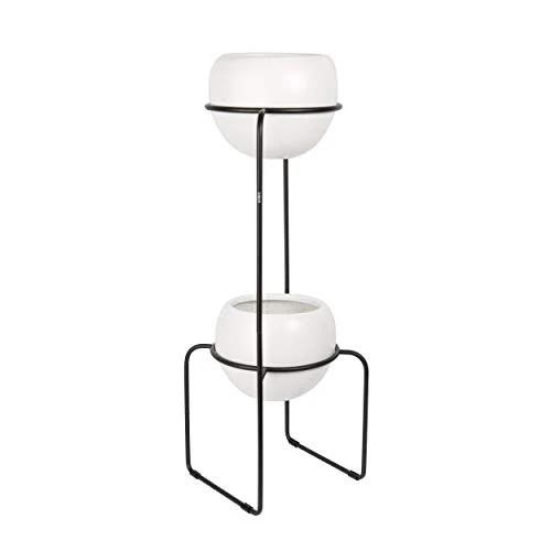 UMBRA Nesta freestand. Porte Plante Nesta. En céramique et métal. Coloris noir et blanc moucheté gris. Dimension 21.8x21.8x70cm