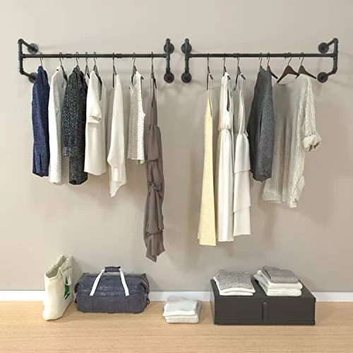 OROPY Portant à vêtement Industriel, Porte Manteaux Amovible 105cm, Penderie Murale Rail de Suspension Style Loft de Tuyau Barre en Métal (Quatre Bases)