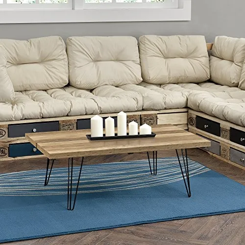 [en.casa] Table Basse Moderne Plateau MDF Pieds de Table en Épingle à Cheveux 100cm x 65cm x 35cm Bois