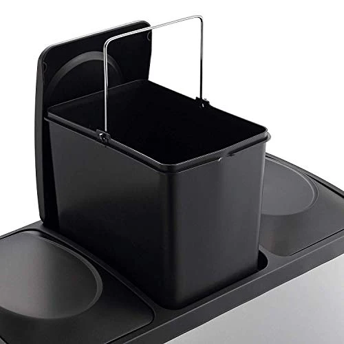 Poubelle de cuisine à pédale tri sélectif 45L (3x15L) ZOE en acier Inox avec seau