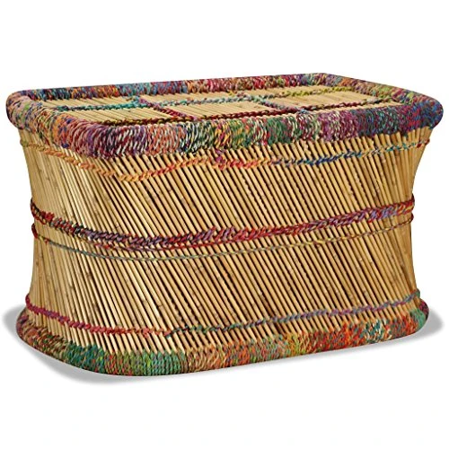 Tidyard Table Basse de Salon | Table d'appoint | Table Basse Bambou avec Tissés Chindi Multicolore 78 x 50 x 45 cm