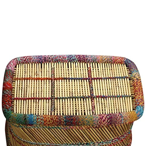 Tidyard Table Basse de Salon | Table d'appoint | Table Basse Bambou avec Tissés Chindi Multicolore 78 x 50 x 45 cm