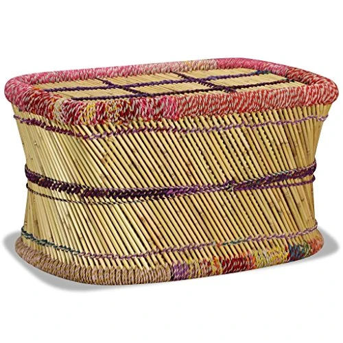 Tidyard Table Basse de Salon | Table d'appoint | Table Basse Bambou avec Tissés Chindi Multicolore 78 x 50 x 45 cm