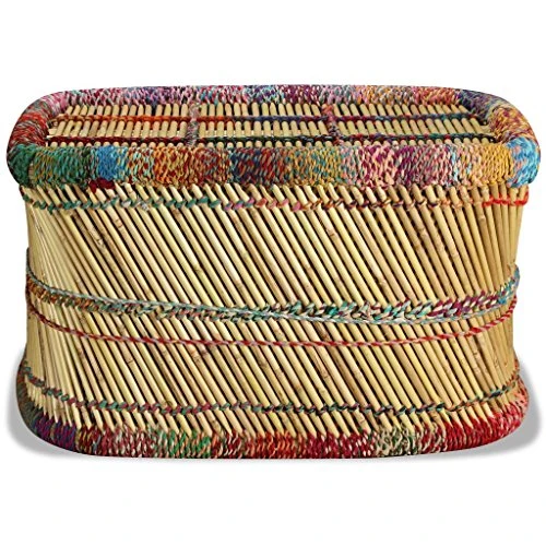 Tidyard Table Basse de Salon | Table d'appoint | Table Basse Bambou avec Tissés Chindi Multicolore 78 x 50 x 45 cm