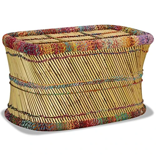 Tidyard Table Basse de Salon | Table d'appoint | Table Basse Bambou avec Tissés Chindi Multicolore 78 x 50 x 45 cm