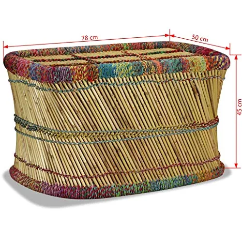 Tidyard Table Basse de Salon | Table d'appoint | Table Basse Bambou avec Tissés Chindi Multicolore 78 x 50 x 45 cm