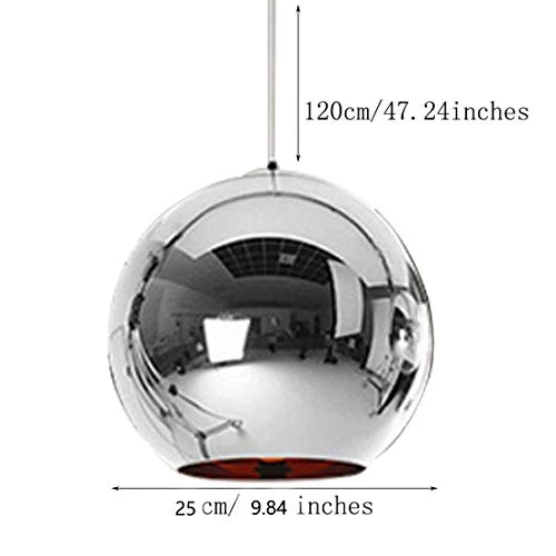 Industrial miroir moderne verre boule luminaire, miroir ajustable, Pendentif boule Ligh, ombre de lampe de plafond pour cuisine, salle à manger, Bar (Sliver, 25cm)