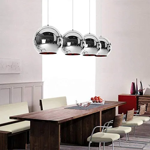 Industrial miroir moderne verre boule luminaire, miroir ajustable, Pendentif boule Ligh, ombre de lampe de plafond pour cuisine, salle à manger, Bar (Sliver, 25cm)