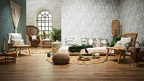 Livingwalls papier peint intissé New Walls Cosy & Relax papier peint effet jungle papier peint palmier 10,05 m x 0,53 m crème beige vert 373964 37396-4
