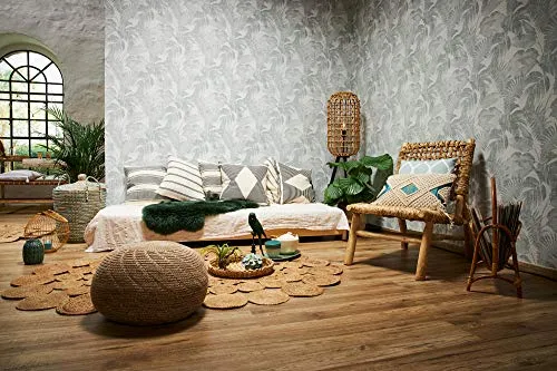 Livingwalls papier peint intissé New Walls Cosy & Relax papier peint effet jungle papier peint palmier 10,05 m x 0,53 m crème beige vert 373964 37396-4
