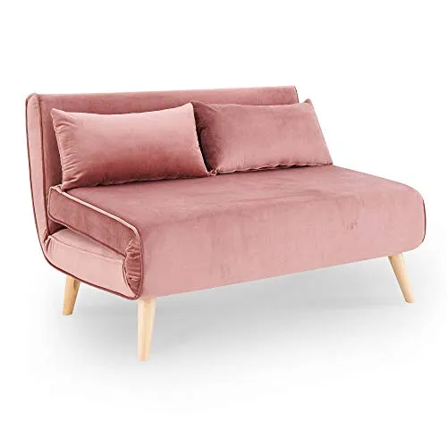 DecoInParis Banquette Convertible 2 Places en Velours Tonka (Rose)