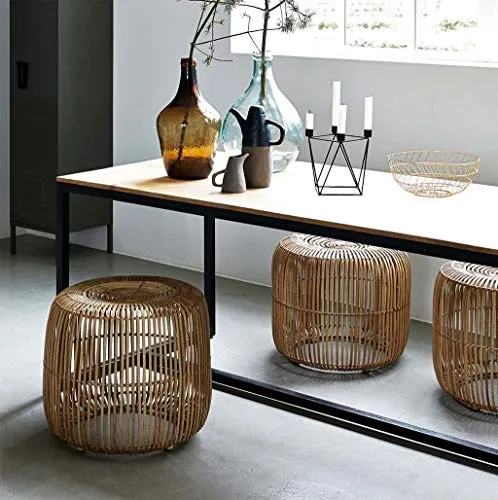 Table Basse Ronde en rotin, Table rétro Art déco, Tabouret Multifonctions, Convient au Salon, à la Chambre à Coucher, au Bureau (Plusieurs Tailles en Option)