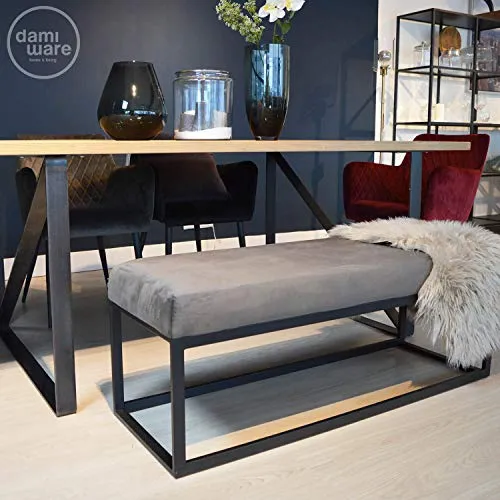Damiware Couchy | Banc Design pour Salle à Manger, la Cuisine ou Le Couloir, Banquette d'Entrée | Longueur 121 cm | Velours et Pieds en métal (Gris)