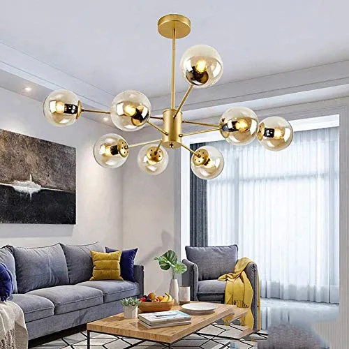 Sputnik Lustre 6 lumières Plafonnier Nordique Creative E27 Éclairage Pendant Globe En Verre Pendant La Lampe pour Chambre Salon Salle À Manger Doré 6 Lumières