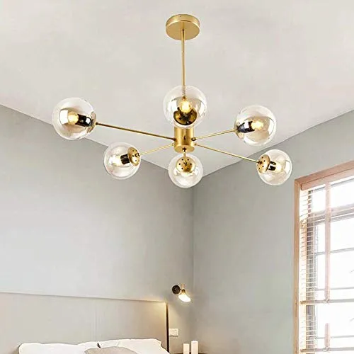 Sputnik Lustre 6 lumières Plafonnier Nordique Creative E27 Éclairage Pendant Globe En Verre Pendant La Lampe pour Chambre Salon Salle À Manger Doré 6 Lumières