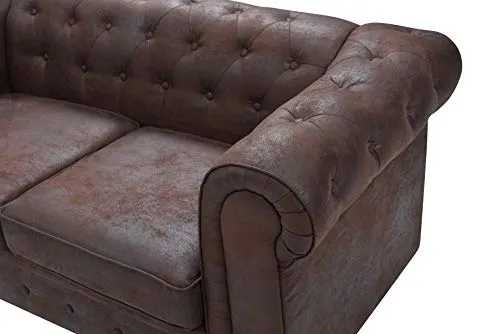 Canapé 3 Places,Chesterfield, Marron, 202cm x 82cm x 72cm
