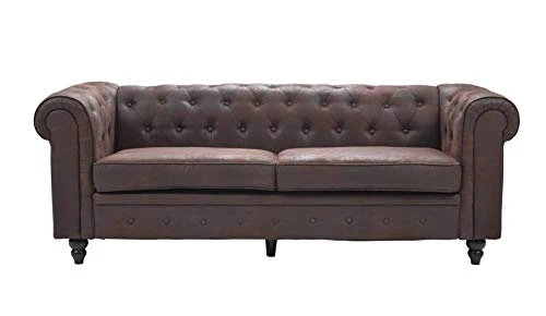 Canapé 3 Places,Chesterfield, Marron, 202cm x 82cm x 72cm