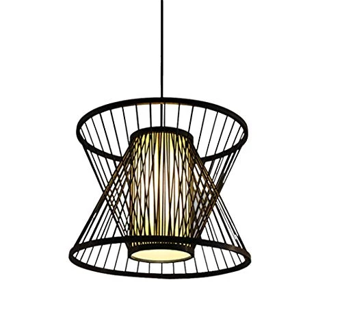 HIL Bambou Art Rotin Cage Lustre En Bambou, Jardin Moderne Créatif Restaurant Salle De Thé Couloir Allée Lampe De Bambou Bambou Plafond Lumière Café,50 * 40CM