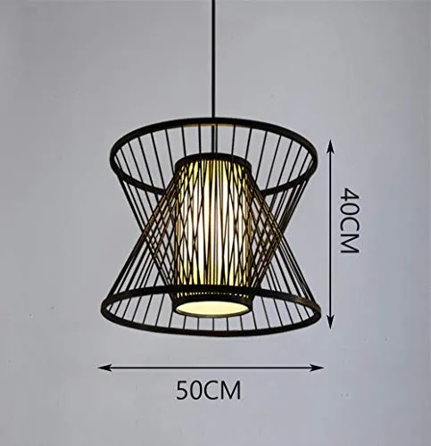 HIL Bambou Art Rotin Cage Lustre En Bambou, Jardin Moderne Créatif Restaurant Salle De Thé Couloir Allée Lampe De Bambou Bambou Plafond Lumière Café,50 * 40CM