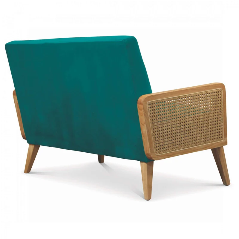 Déco en Ligne - Petit canapé Velours Bleu cannage