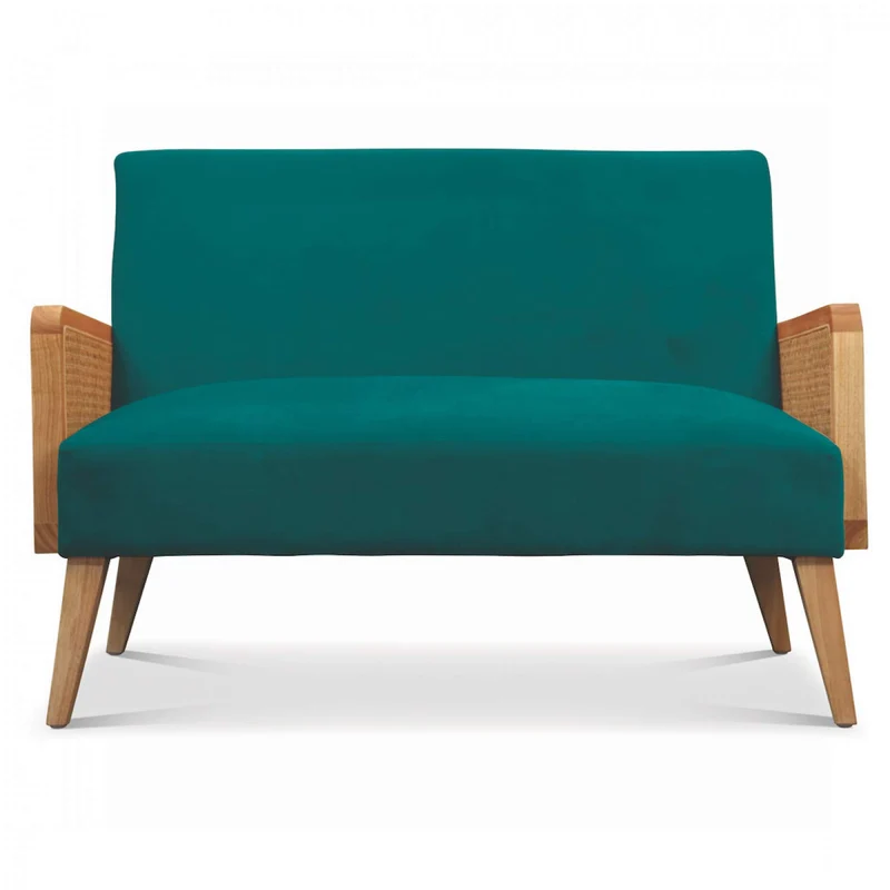 Déco en Ligne - Petit canapé Velours Bleu cannage