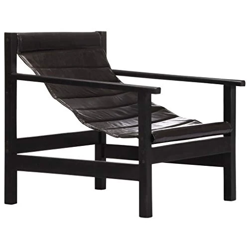 Tidyard Fauteuil de Relaxation | Fauteuil de Salon Vintage en Cuir Véritable Noir