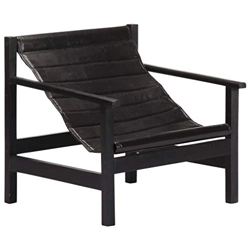 Tidyard Fauteuil de Relaxation | Fauteuil de Salon Vintage en Cuir Véritable Noir