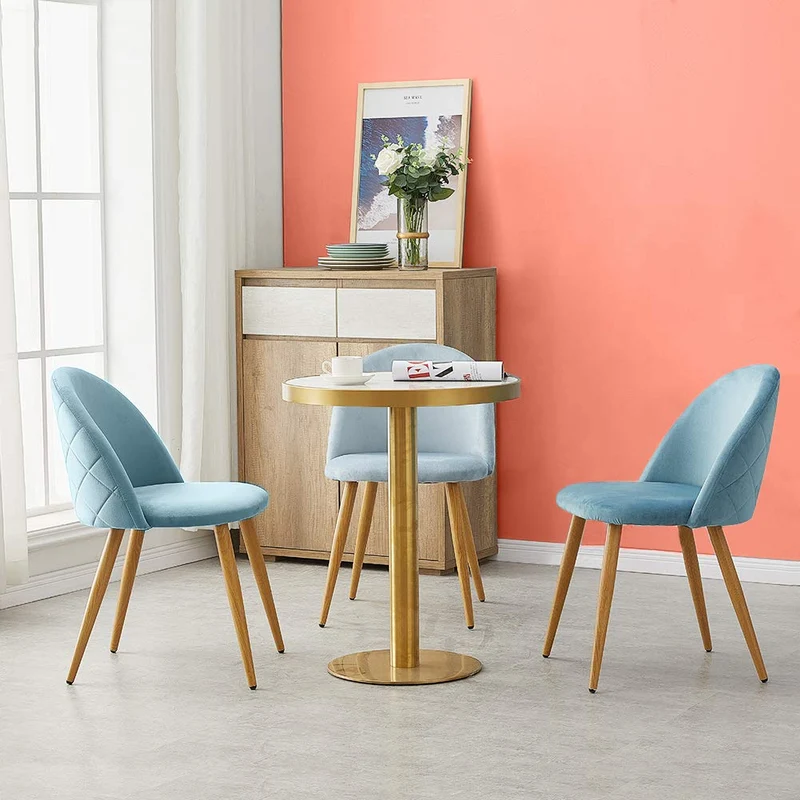 OFCASA Lot de 4 Chaises de Salle à Manger de Velours Chaise Cuisine rembourrée en Tissu Chaise avec Jambes en Métal Chaise Salle à Manger Restaurant Hôtel Meubles Lot de 4 Bleu Foncé Chaises