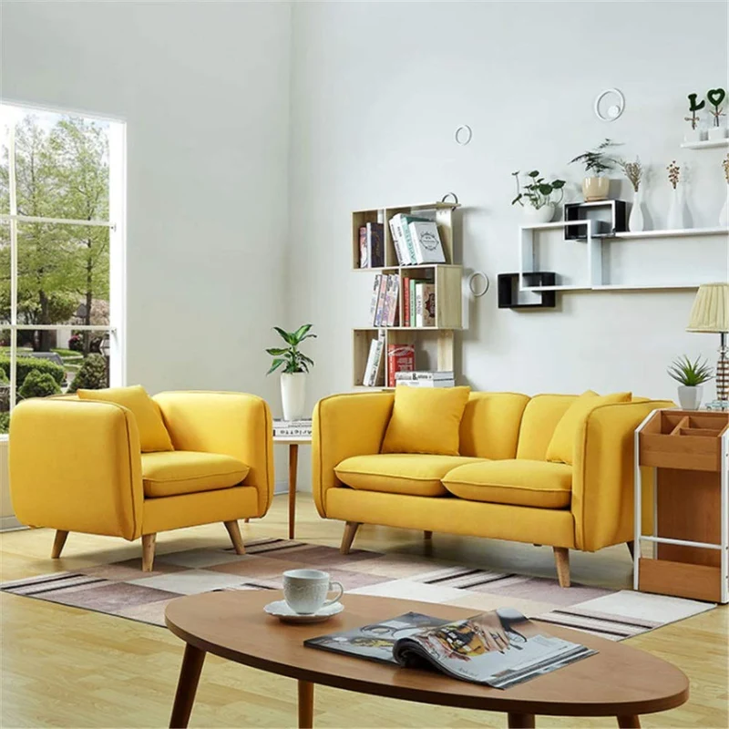Canapé Paresseux Jambes en bois naturelles démontables de style nordique occasionnel de mode de dos / bras de sofa-lit faciles à se réunir Canapé Pliant Au Sol ( Color : Yellow , Size : Three person )