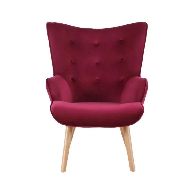 ZONS YPOS Fauteuil en Velours et Pieds en Bois 69x76xH98cm Bordeau