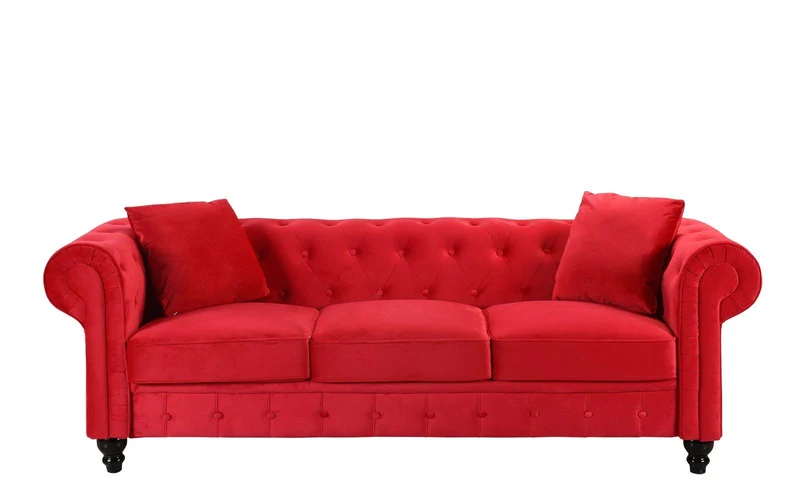 BHDesign Mila - Canapé Chesterfield 3 Places - Velours - Coloris Rouge