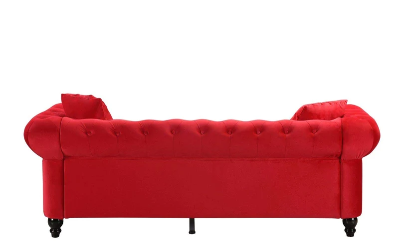 BHDesign Mila - Canapé Chesterfield 3 Places - Velours - Coloris Rouge