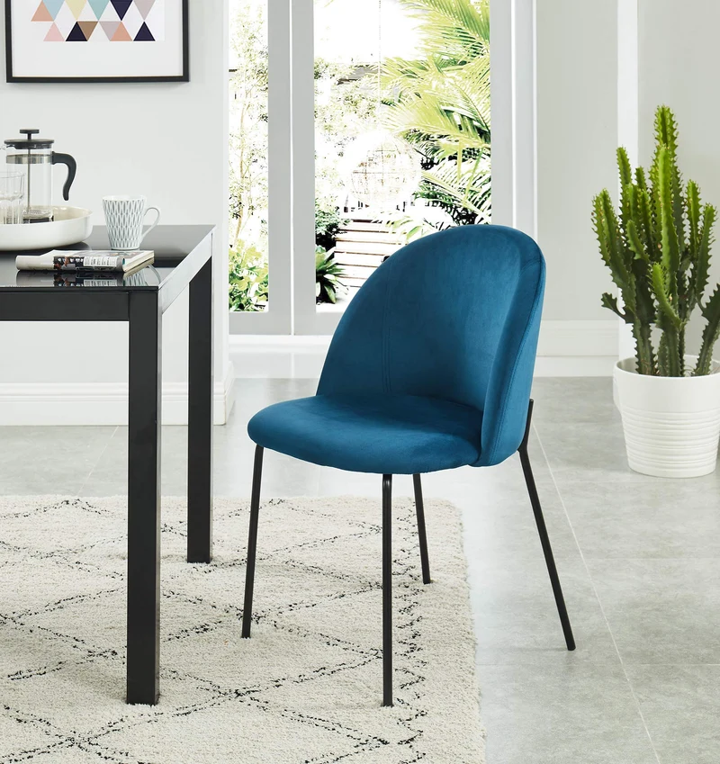 BAITA Brooklyn Chaise en Velours, Bleu Paon, h78cm