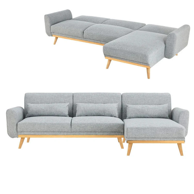 Mobilier Deco Canapé D'Angle Scandinave Convertible Et Réversible en Tissu Gris - Pita