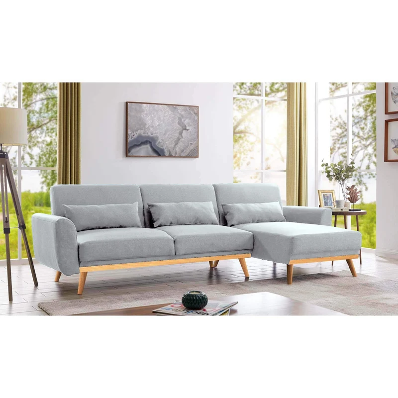 Mobilier Deco Canapé D'Angle Scandinave Convertible Et Réversible en Tissu Gris - Pita