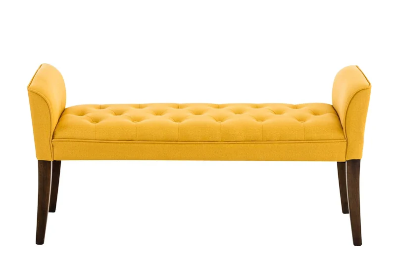 CLP Banquette Cleopatra Rembourrée Revêtement en Tissu - Chaise Longue avec Accoudoirs - Piétement en Bois - Banquette Capitonnée - Couleur: Jaune, Antique foncé