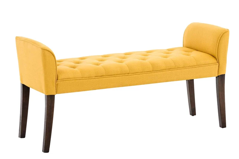 CLP Banquette Cleopatra Rembourrée Revêtement en Tissu - Chaise Longue avec Accoudoirs - Piétement en Bois - Banquette Capitonnée - Couleur: Jaune, Antique foncé