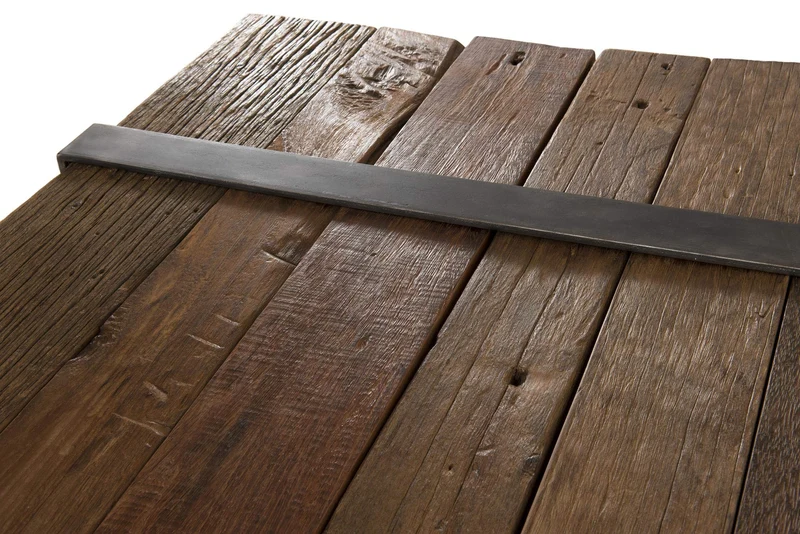 MACABANE Table Basse Multi-Planches Bois Massif cerclée métal, 169x94x16