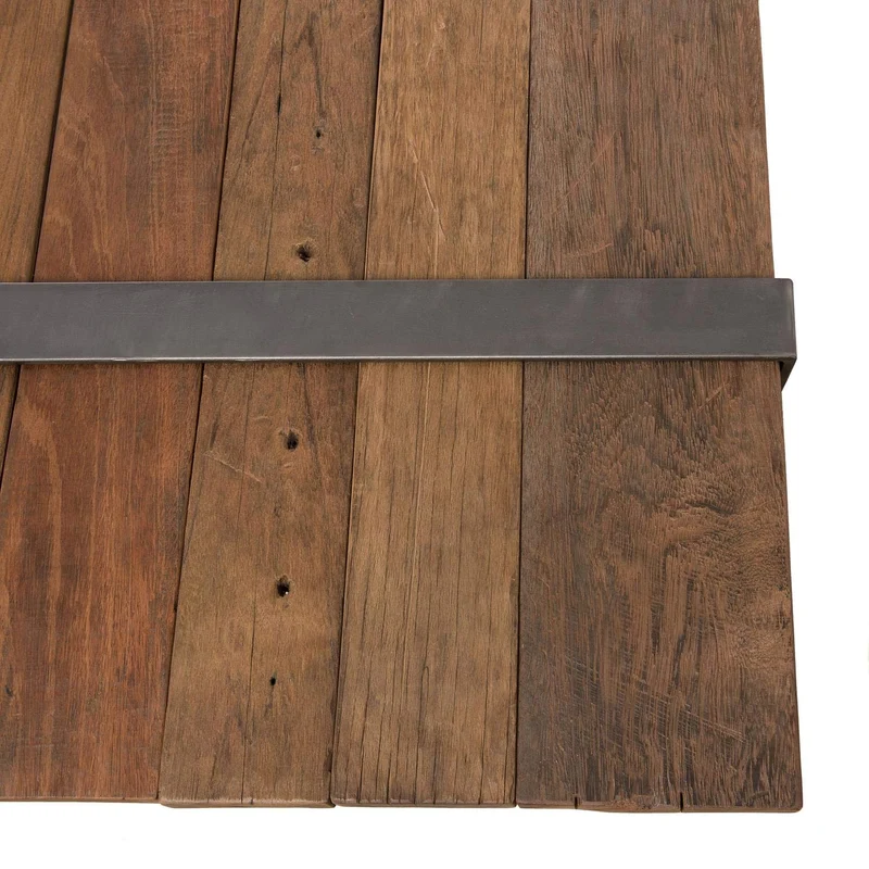 MACABANE Table Basse Multi-Planches Bois Massif cerclée métal, 169x94x16