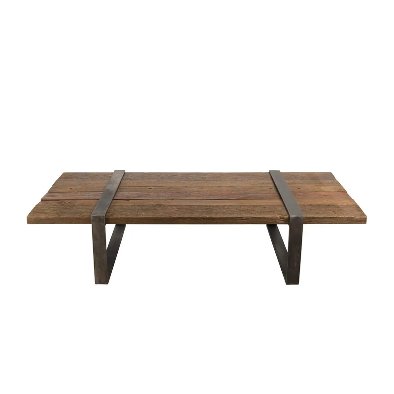MACABANE Table Basse Multi-Planches Bois Massif cerclée métal, 169x94x16