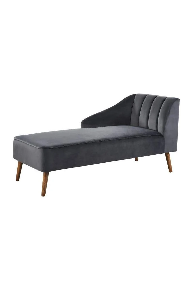 PAULINE Meridienne - Velours gris - Scandinave - L 154 x P 68 cm