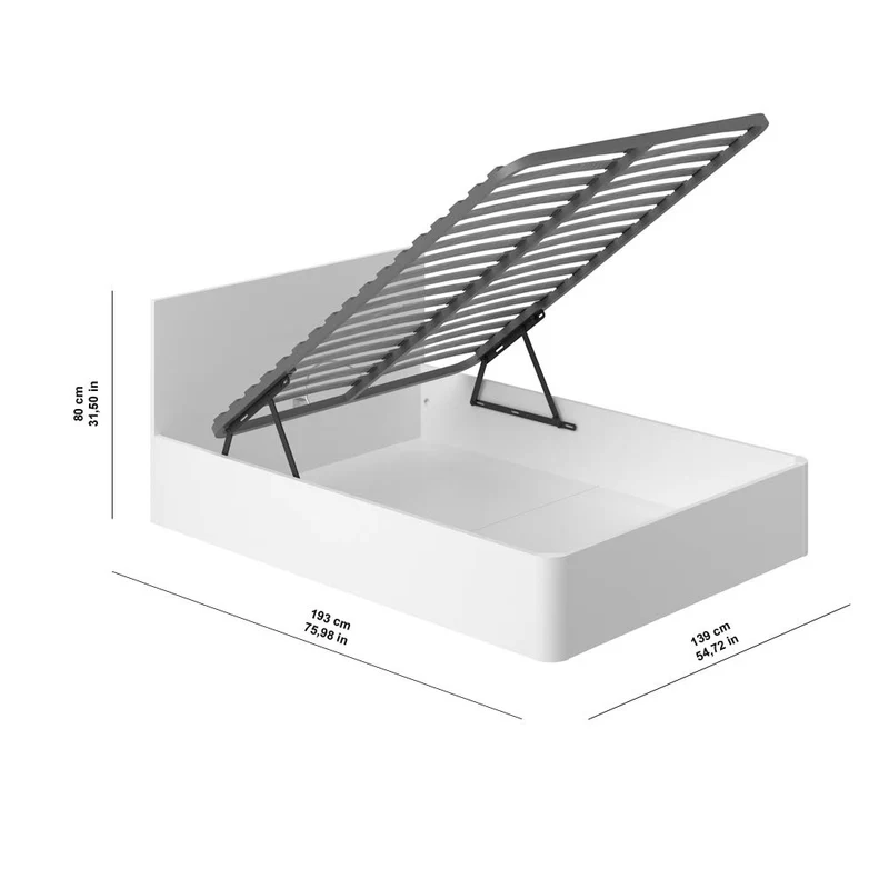 Marque Amazon - Movian - Cadre de lit double avec coffre Idro Modern, 190 x 140 x 80, Blanc